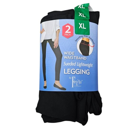 Felina New Sueded Lightweight Wide Waistband Athletic Black Leggings 2-Pack - Picture 2 of 5